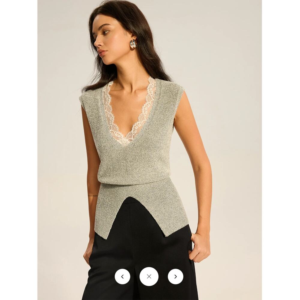 NWT Commense Lace-Trimmed Waist-Cinching Knitted Vest Sz M
